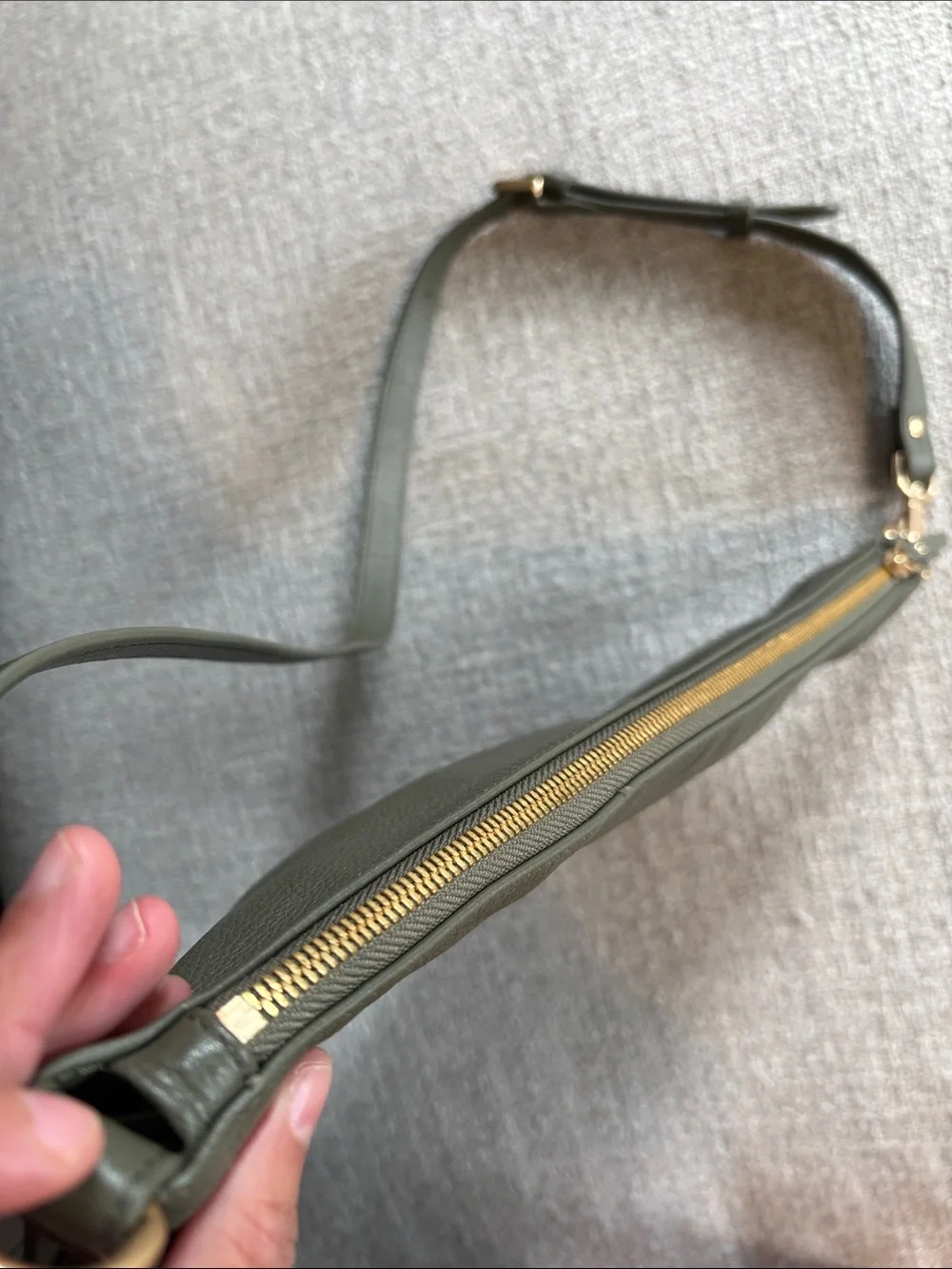 Quince Olive Green Pebbled Leather Shoulder Bag